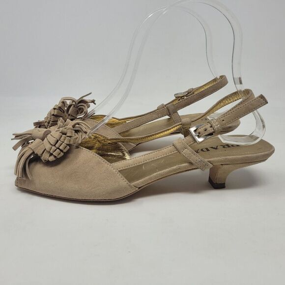 Prada Sandals IT36 US6 Tan Brown Suede Kitten Tassels Peep Toe Slingback Dainty - Picture 7 of 13